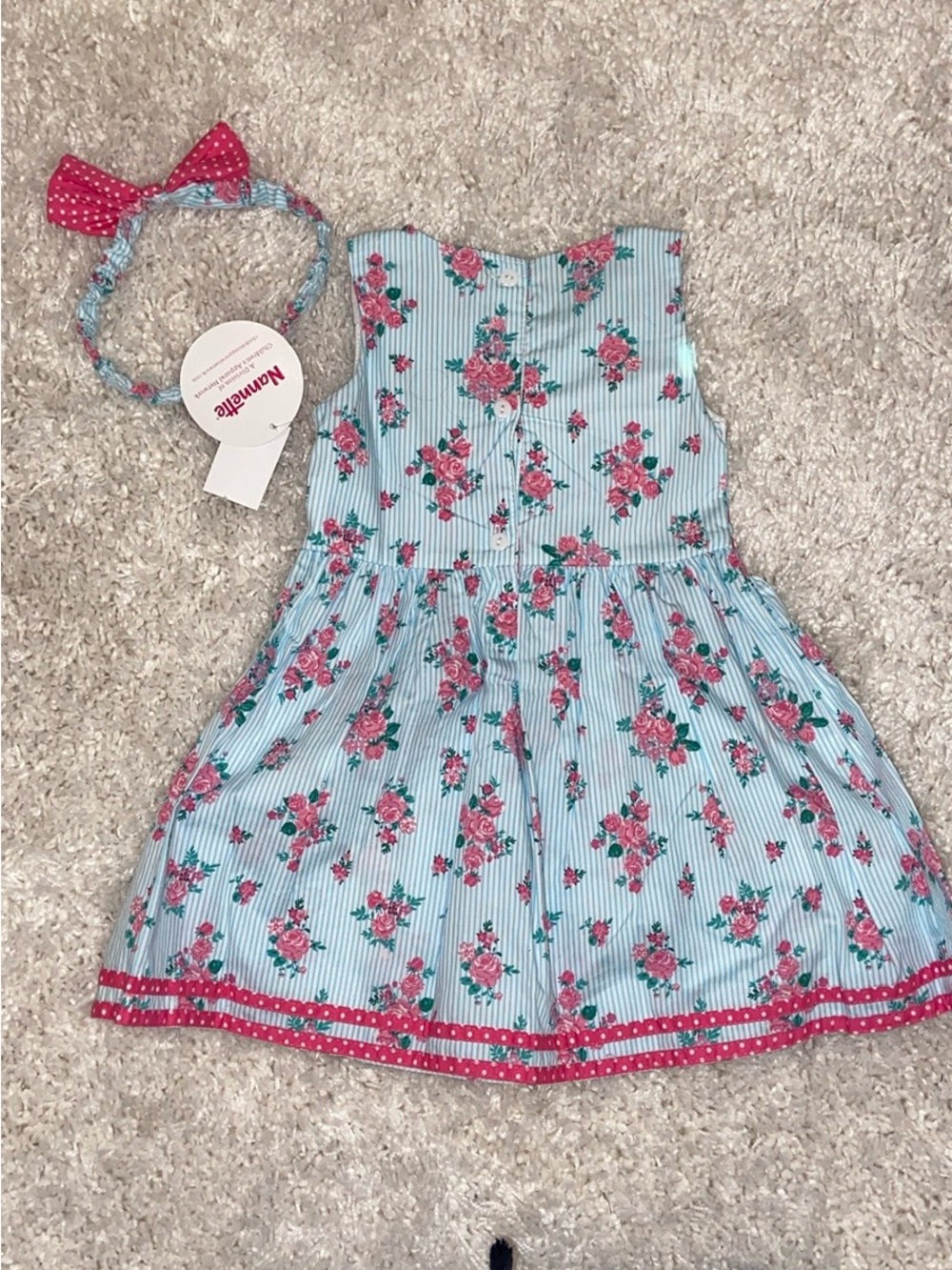 Nannette Blue and Pink Floral Stripe Sundress with Polka Dot Accents - Picture 4 of 4